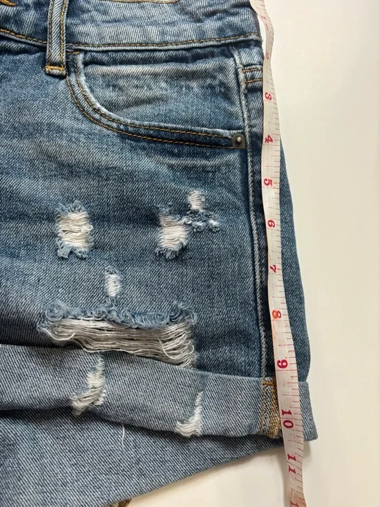 Hidden Jeans Rolled-Hem Distressed Denim Shorts - Blue - Picture 5 of 6